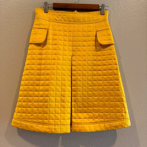 MOSCHINO Couture Yellow Pleated Quilted skirt Size 6 made in‎ Italy Authentic - Picture 1 of 16